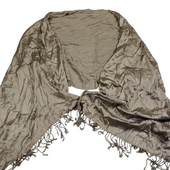 Taupe Gray Fringe Scarf Lightweight Soft Drape Minimalist Boho Festival Wrap - Picture 4 of 7